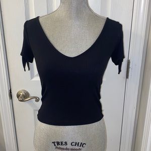 Black V-neck top